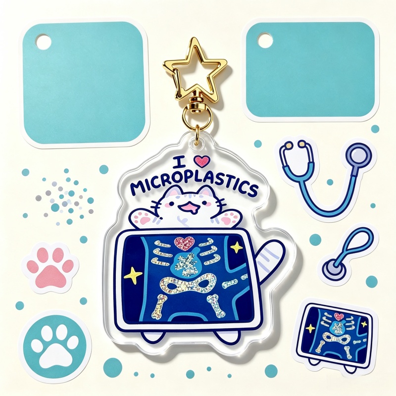 Retro Gaming Keychain - Kocham Mikroplastiki Kot Akrylowy Brelok Śmieszny