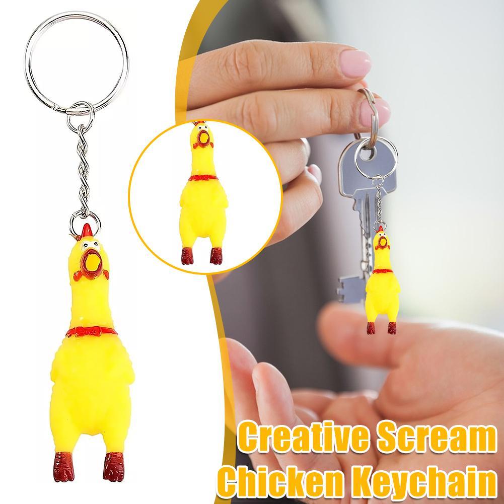 Retro Gaming Keychain - Żółty, skrzypiący, krzyczący kurczak brelok do